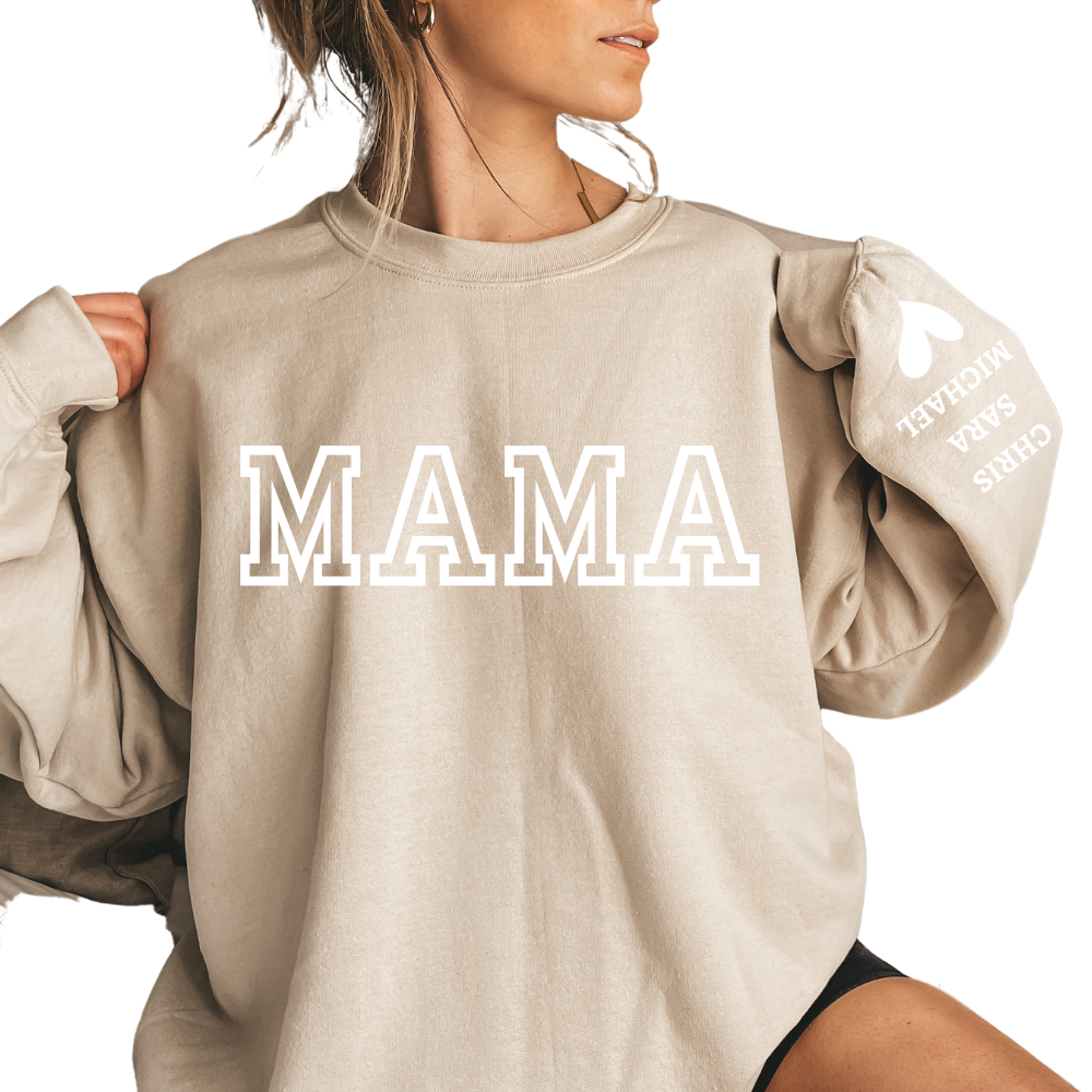 MAMA Sweatshirt with Personalized Kids' Names on Sleeve