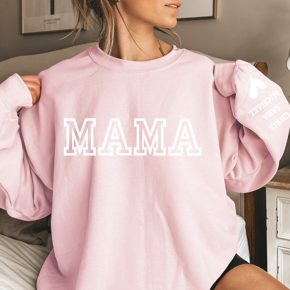 MAMA Sweatshirt with Personalized Kids' Names on Sleeve