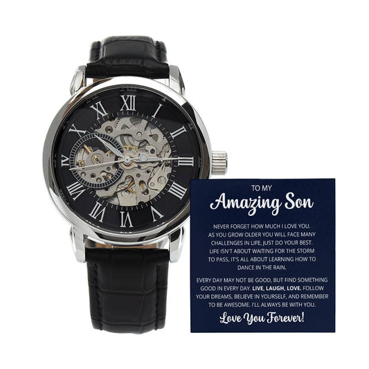 To My Amazing Son | Men's Black Leather Band Watch