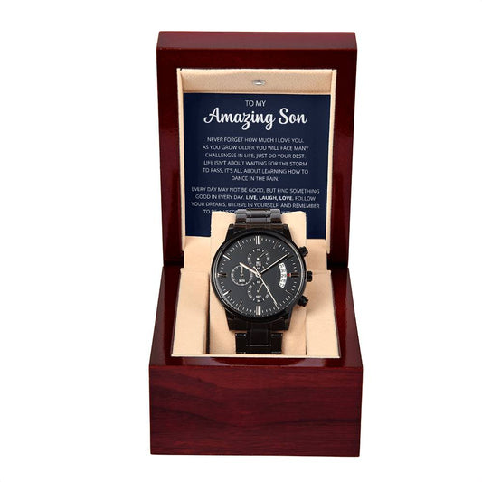 To My Amazing Son | Black Stainless Steel Watch