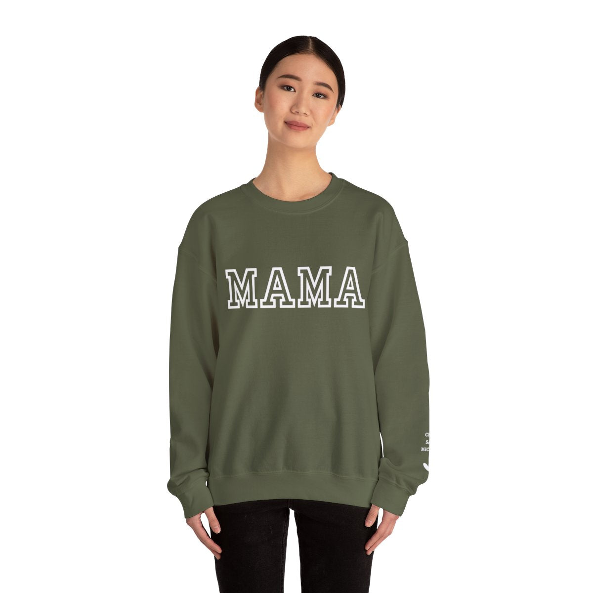 MAMA Sweatshirt with Personalized Kids' Names on Sleeve